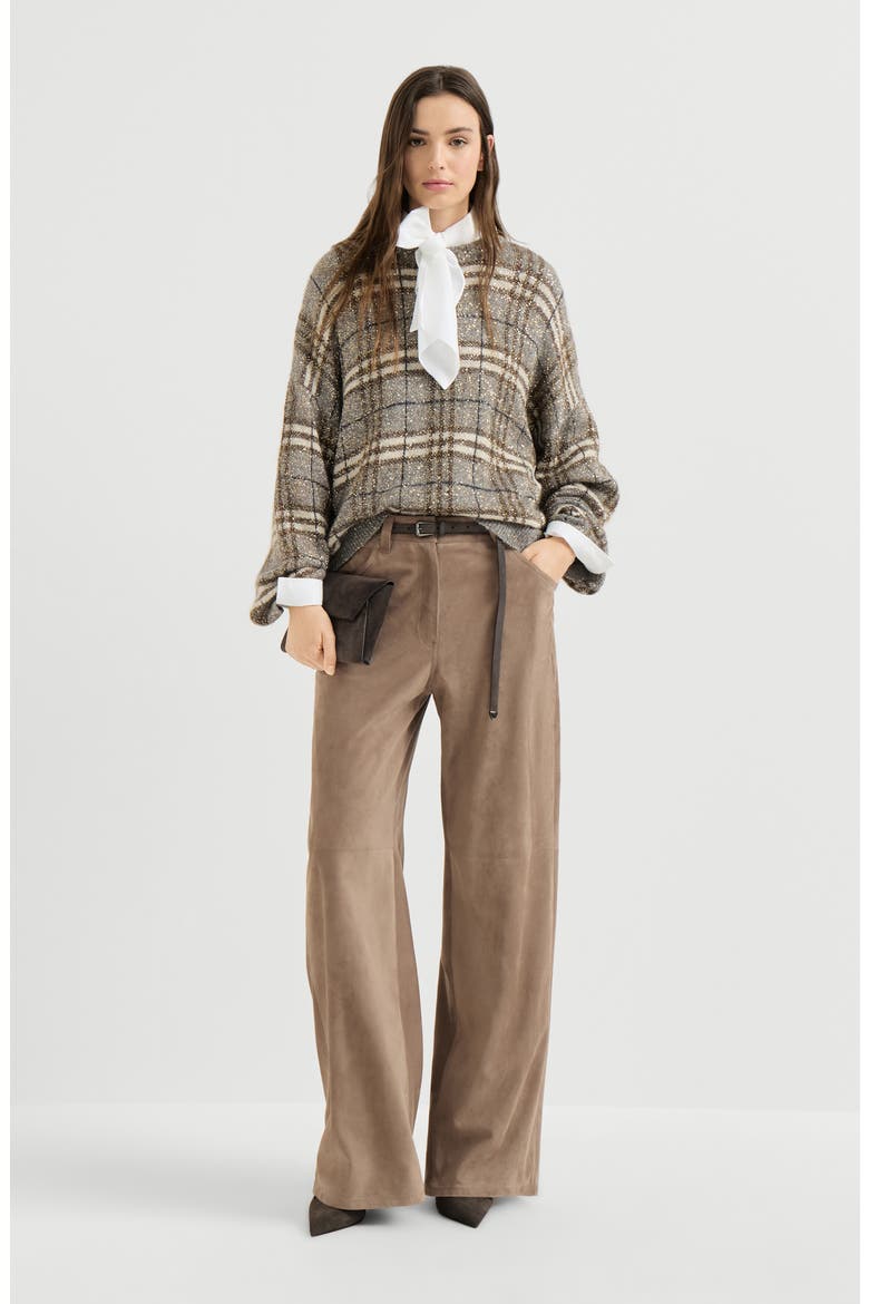 Dazzling mohair prince of wales sweater, Alternate, color, Light Brown