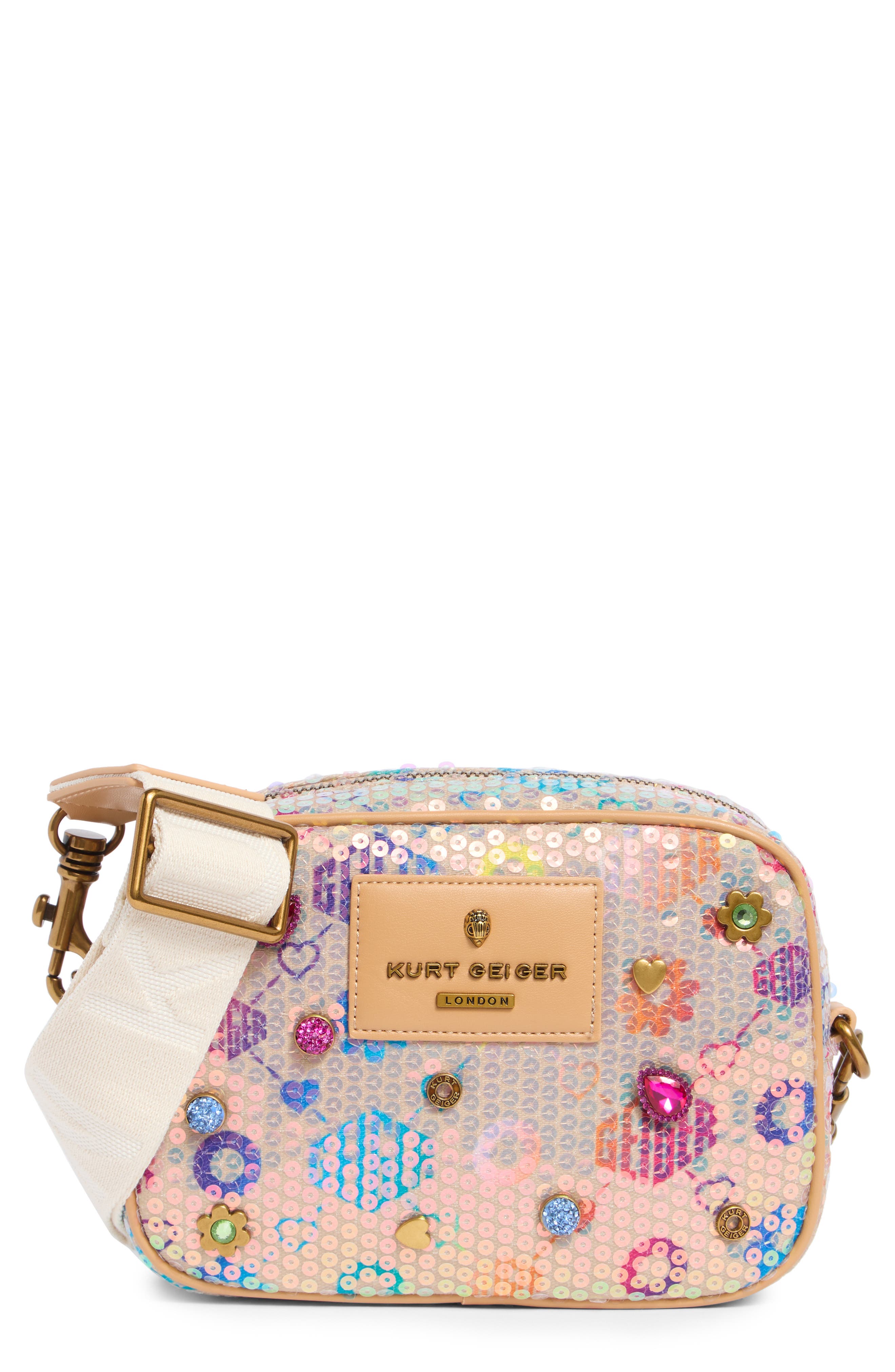 Chiswick Crystal & Sequin Camera Bag, Main, color, LIGHT PINK MULTI