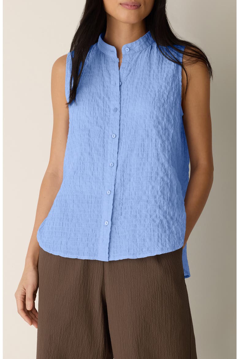 Mandarin Collar Sleeveless Button-Up Shirt, Main, color, CORNFLOWER