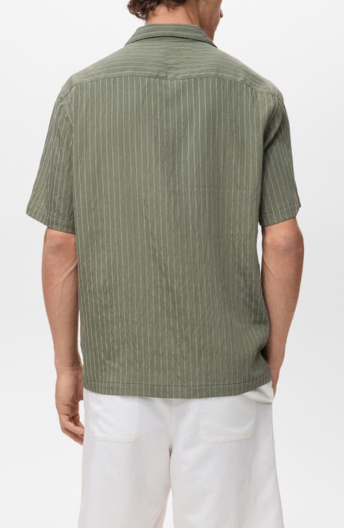 Mango Stripe Embroidered Camp Shirt In Green