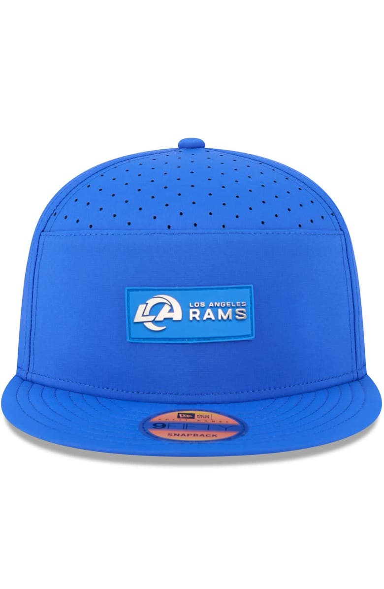 New Era Men's New Era Royal Los Angeles Rams 2025 Sideline Split Panel 9FIFTY Snapback Hat, Alternate, color,