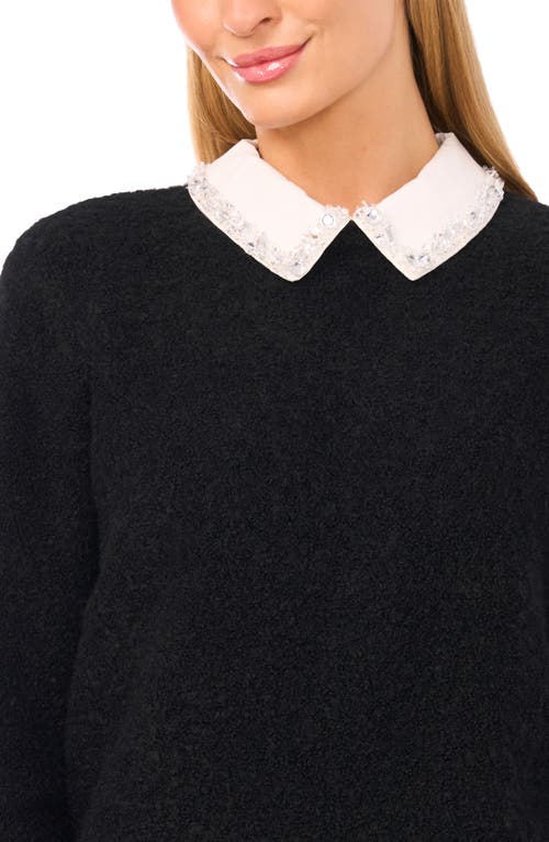 Ted Baker Rhinestone Collar Mixed Media Sweater In Black
