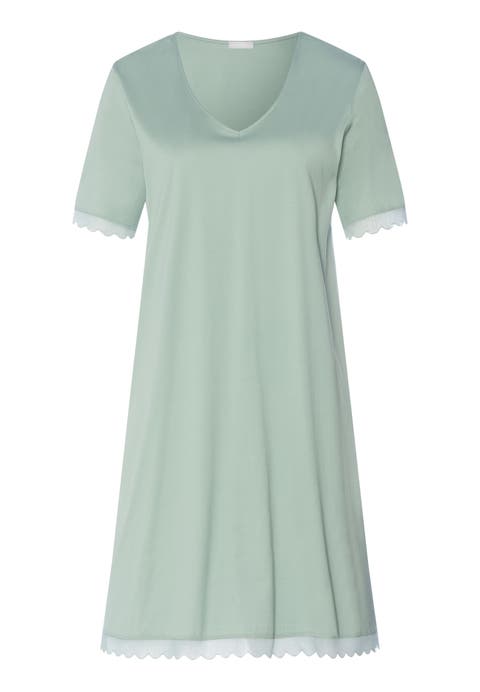 Inaya Scalloped Short Sleeve Lace Cotton Nightgown