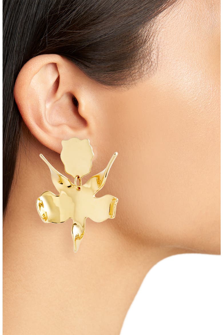 Golden Lily Drop Earrings, Alternate, color, GOLD