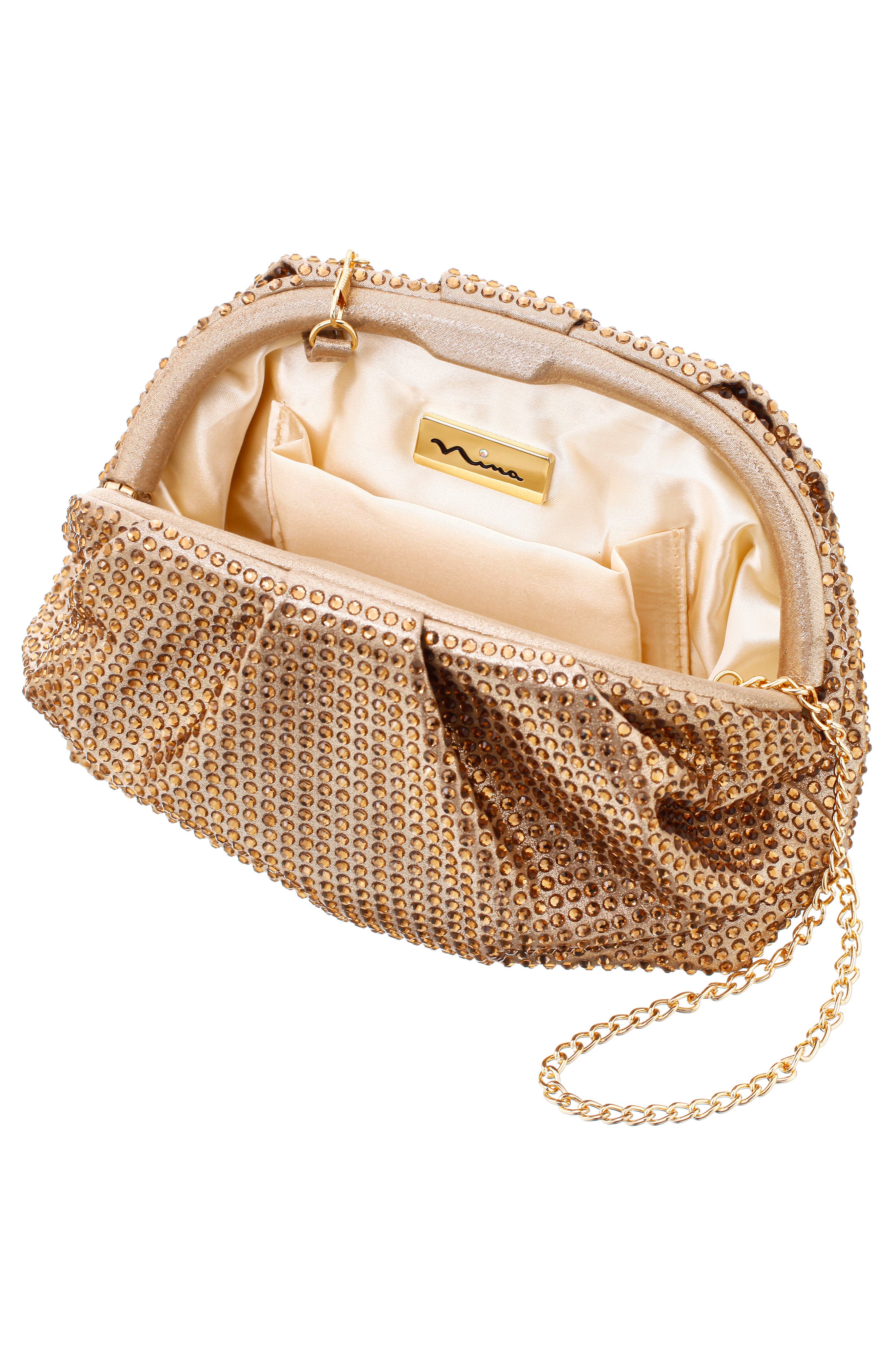 Nina Crystal Frame Satchel, Alternate, color, Taupe