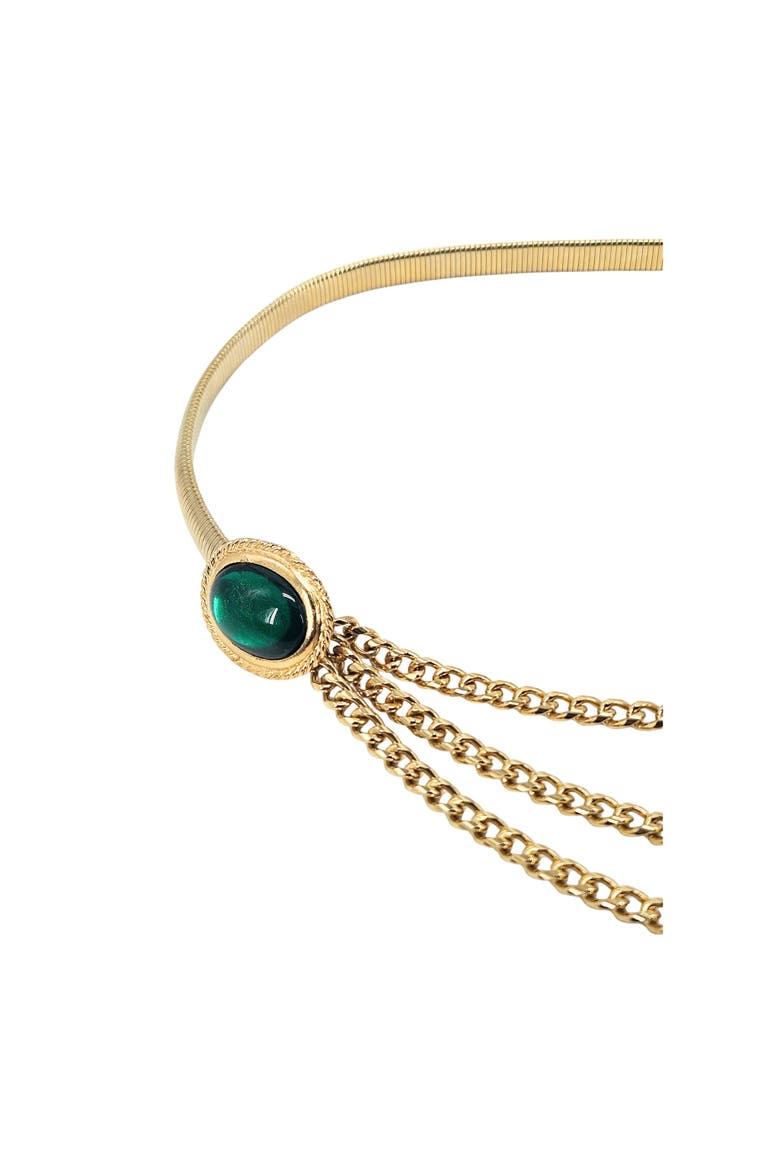 Vintage 1970s Stretch Belt with Cabochons & Draped Chains, Alternate, color, green