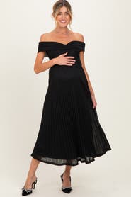 PinkBlush Shimmer Off Shoulder Pleated Midi Dress