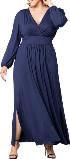 Kiyonna Plus Size Kelsey Long Sleeve Maxi Dress - Nightshade Floral Falls