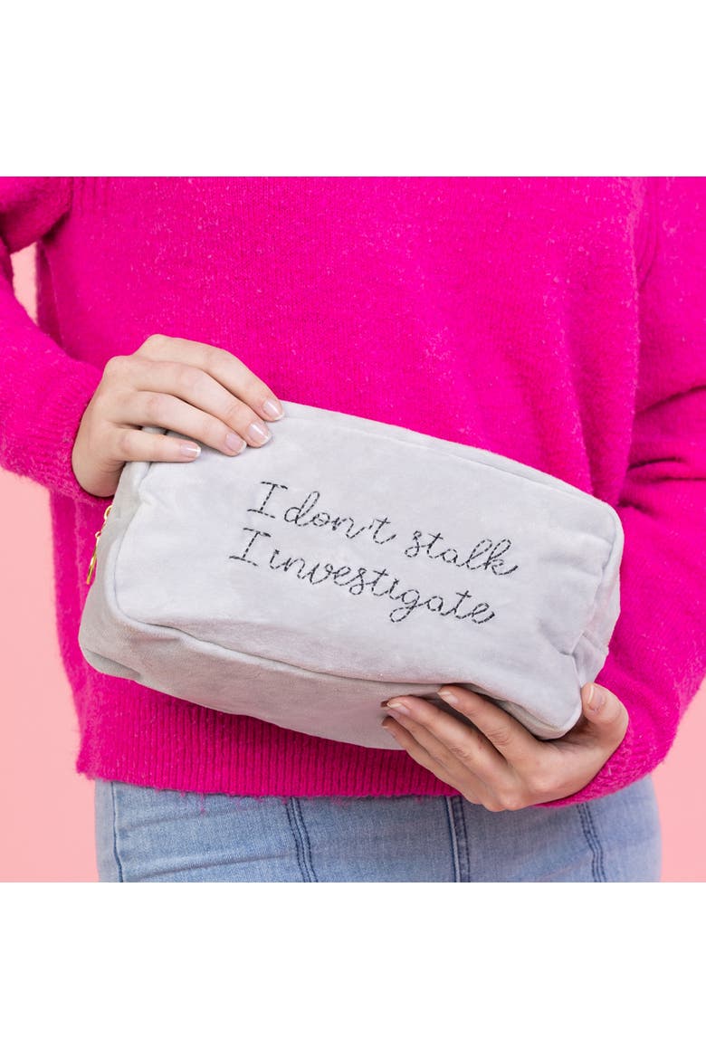 I Investigate Large Velvet Bag Polyester Grey, Alternate, color, Grey