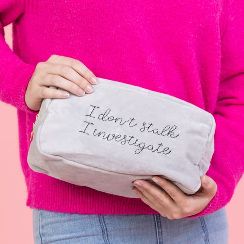 Totalee Gift I Investigate Large Velvet Bag Polyester Grey In Gray