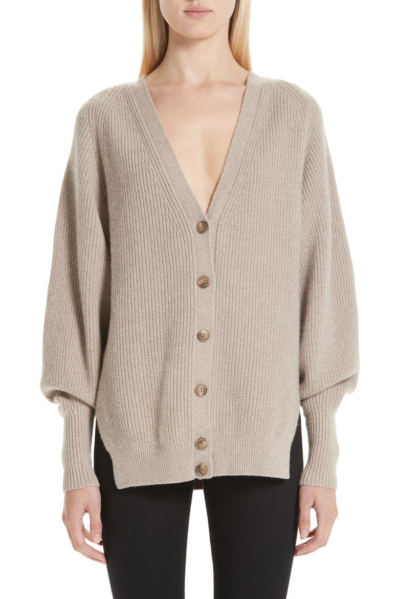 Puff Sleeve Merino Wool & Cashmere Blend Cardigan, Main, color, OATMEAL MELANGE