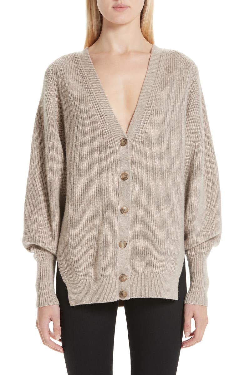 Alexander Wang Puff Sleeve Merino Wool & Cashmere Blend Cardigan, Main, color, 