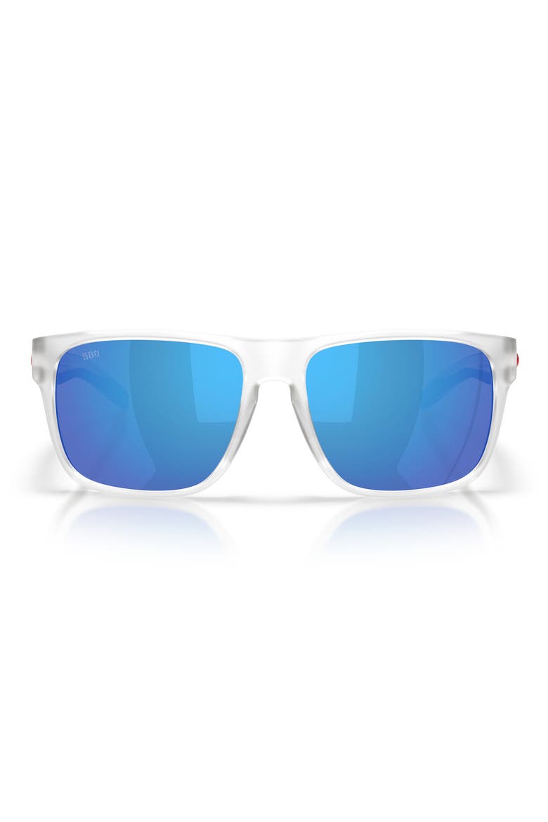 Spearo 59mm Polarized Mirrored Rectangular Sunglasses, Main, color, MATTE CLEAR / BLUE MIRROR 580G
