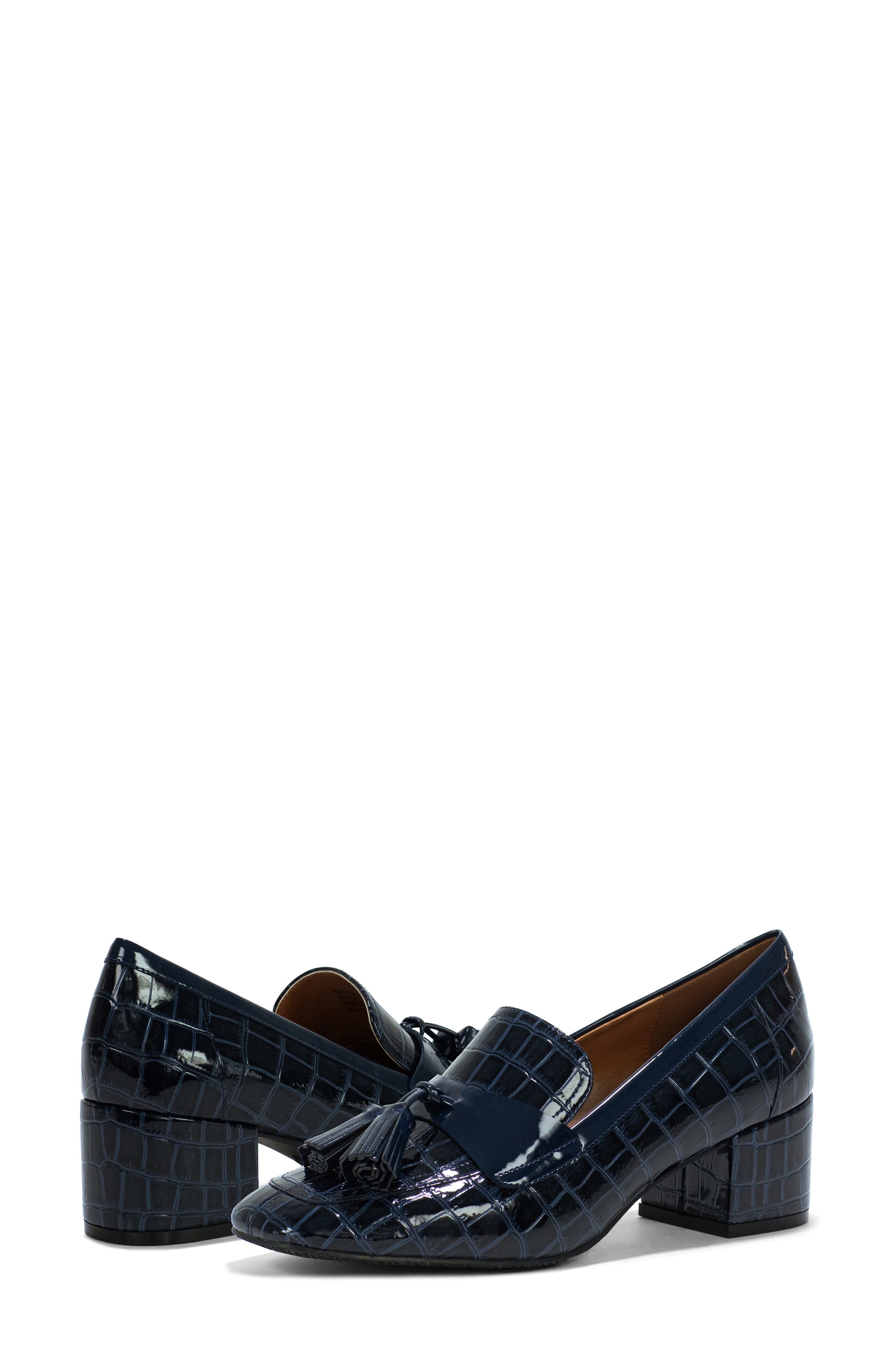 Kressida Croc Embossed Tassel Loafer, Alternate, color, NAVY