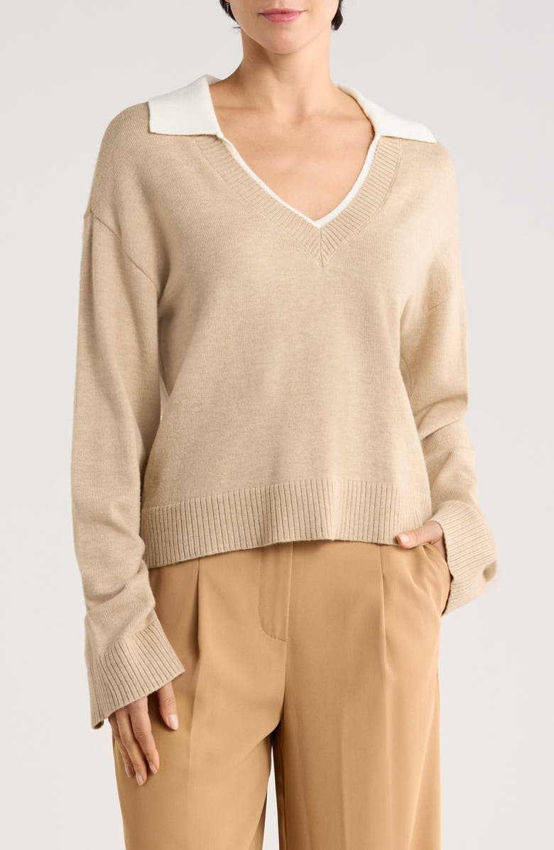 Ellen Tracy Double Collar Sweater, Main, color, Camel Mix