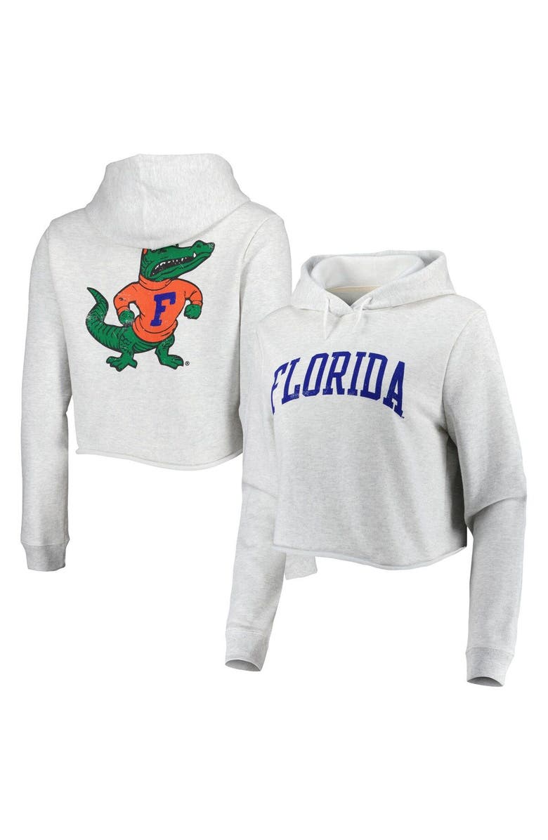 LEAGUE COLLEGIATE WEAR Women's League Collegiate Wear Ash Florida Gators 2-Hit 1636 Cropped Pullover Hoodie, Main, color, 