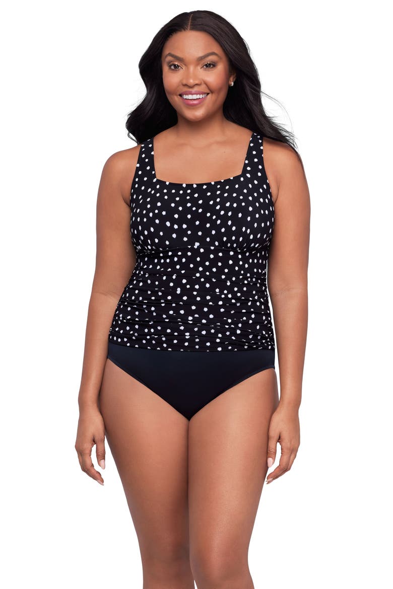 Amy Square Neck Back Tie One-Piece Control Swimsuit, Main, color, Confetti Dot