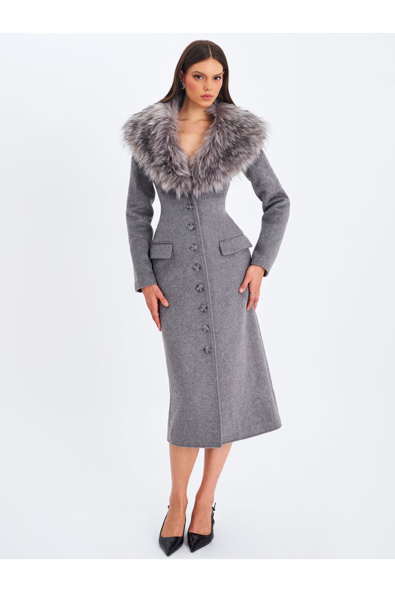 Faye Wool Blend Single-Breasted Coat with Removable Faux Fur Collar, Alternate, color, Grey