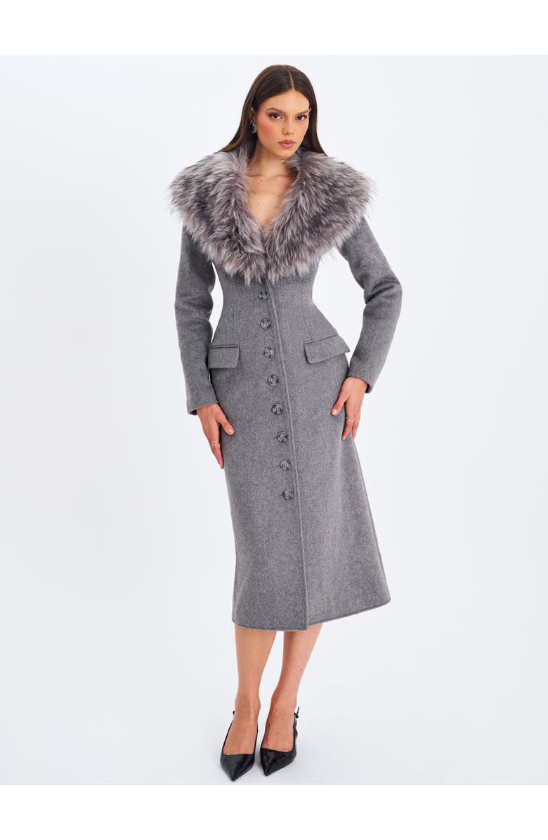 Miss Circle Faye Wool Blend Single-Breasted Coat with Removable Faux Fur Collar, Alternate, color, Grey