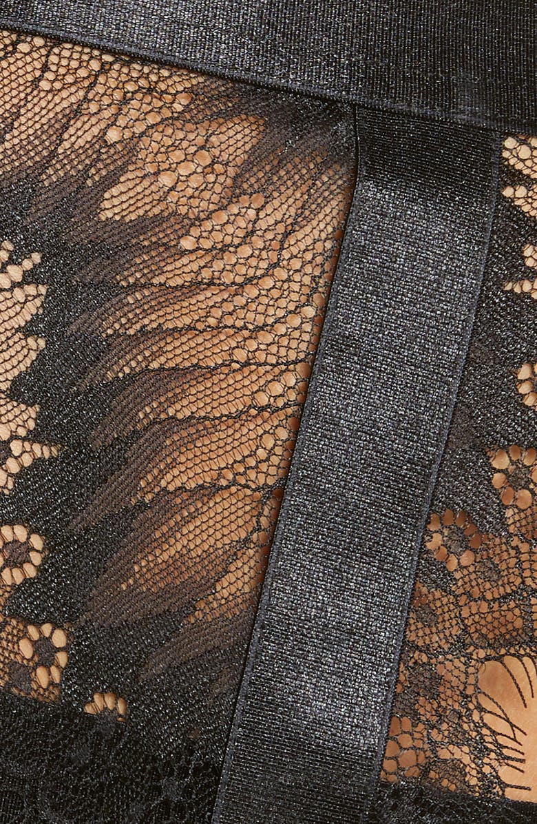 Oh La La Cheri Open Cup Bralette, High Waist Panties & Suspenders Set, Alternate, color, Black