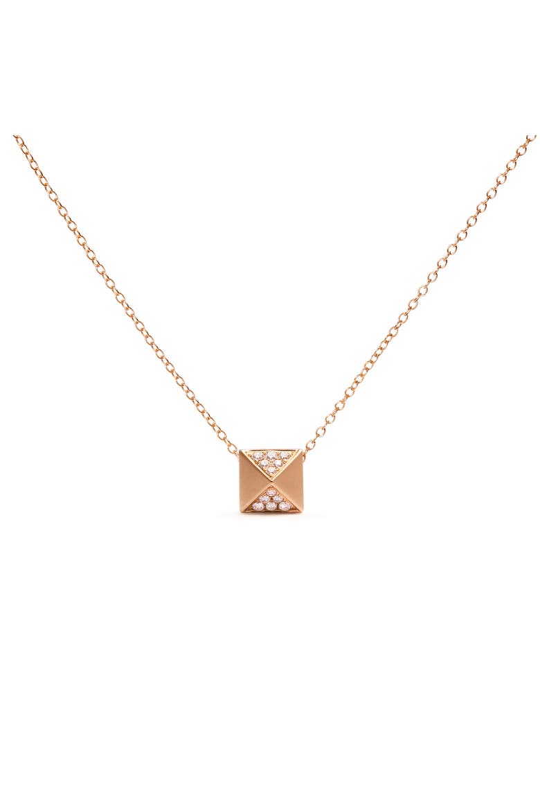 14K Yellow Gold 1/4 Cttw Diamond Matte Finished Pyramid Pendant Necklace, Main, color, Yellow