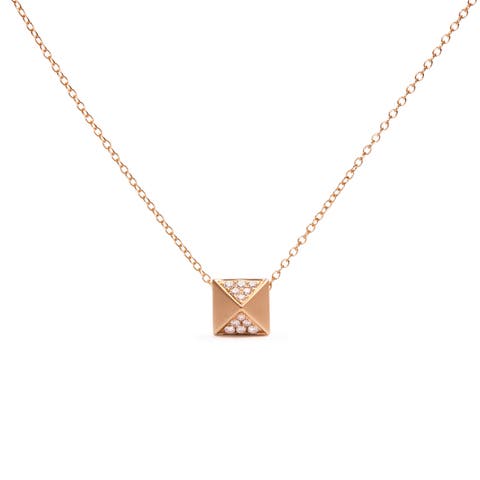 14K Yellow Gold 1/4 Cttw Diamond Matte Finished Pyramid Pendant Necklace
