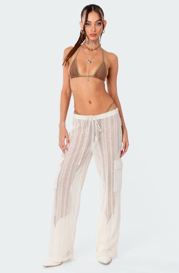 EDIKTED Ines Sheer Lace Cover-Up Cargo Pants Nordstrom