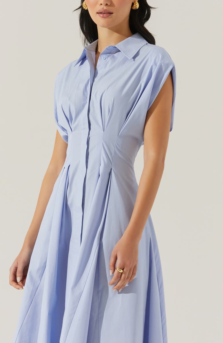 ASTR the Label Beckett Pleat Waist Cotton Midi Shirtdress, Alternate, color, Blue
