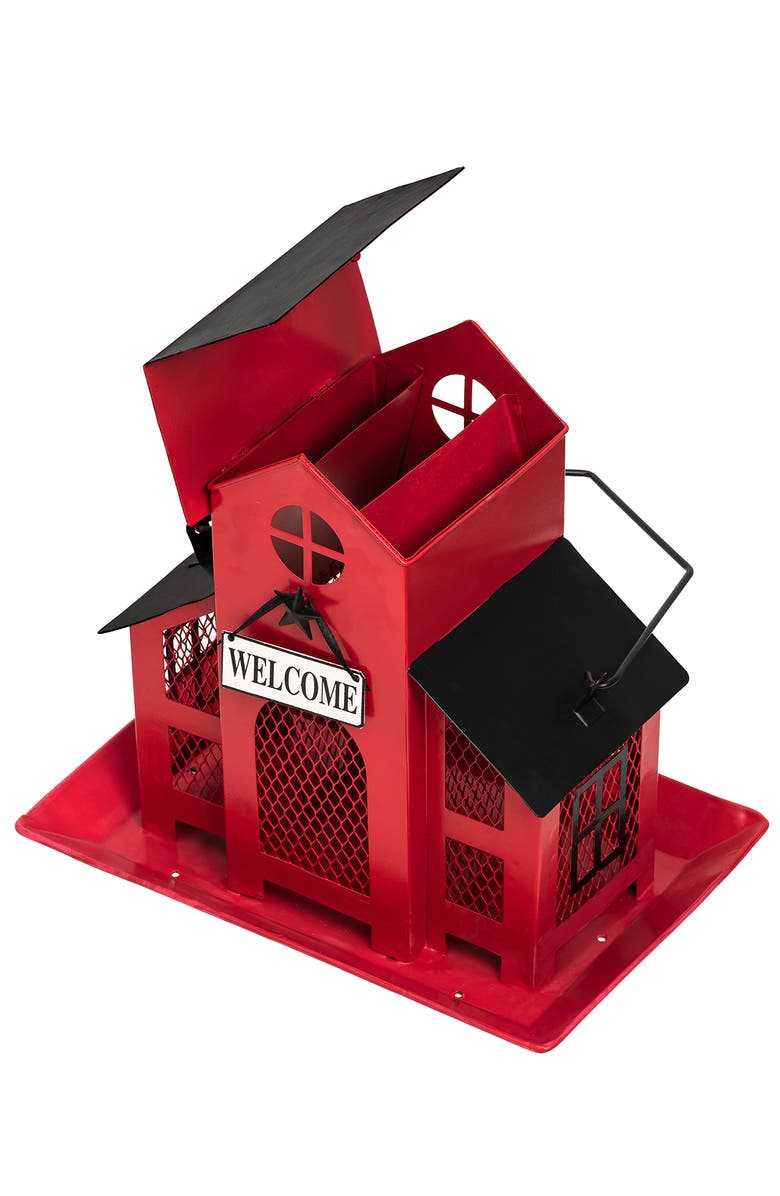 Glitzhome 12"H Metal Red House Hanging Birdfeeder, Alternate, color, Red