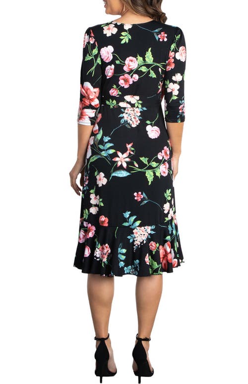 Kiyonna Flirty Flounce Floral Print Wrap Dress In Midnight Meadow