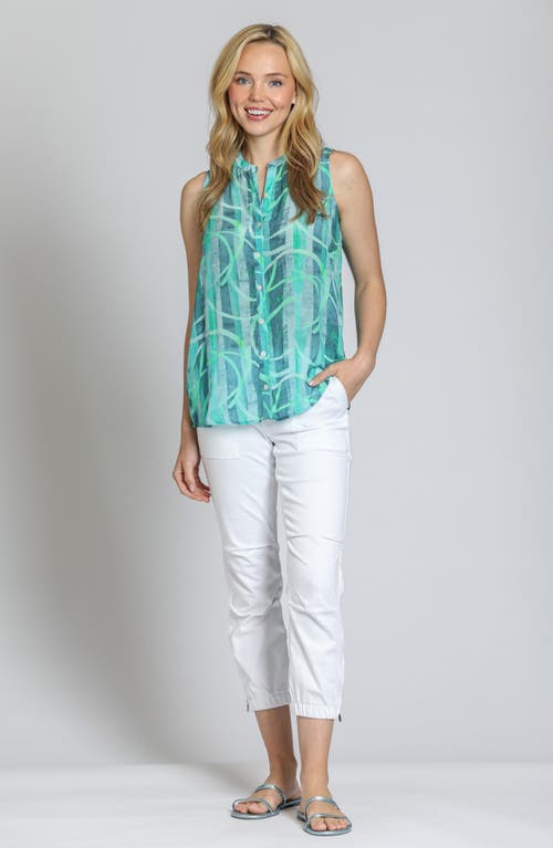 Apny Sleeveless Button-up Shirt In Turquoise Multi