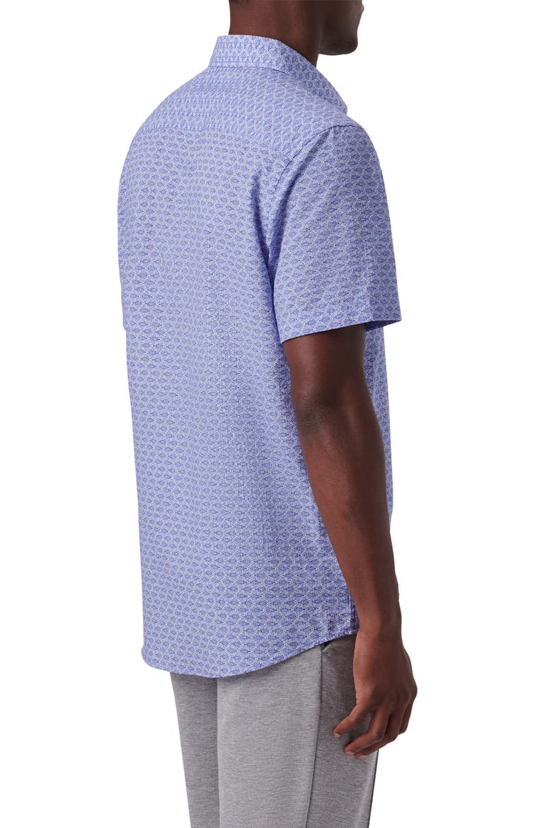 Classic Fit Print Cotton Short Sleeve Button-Up Shirt, Alternate, color, CLASSIC BLUE