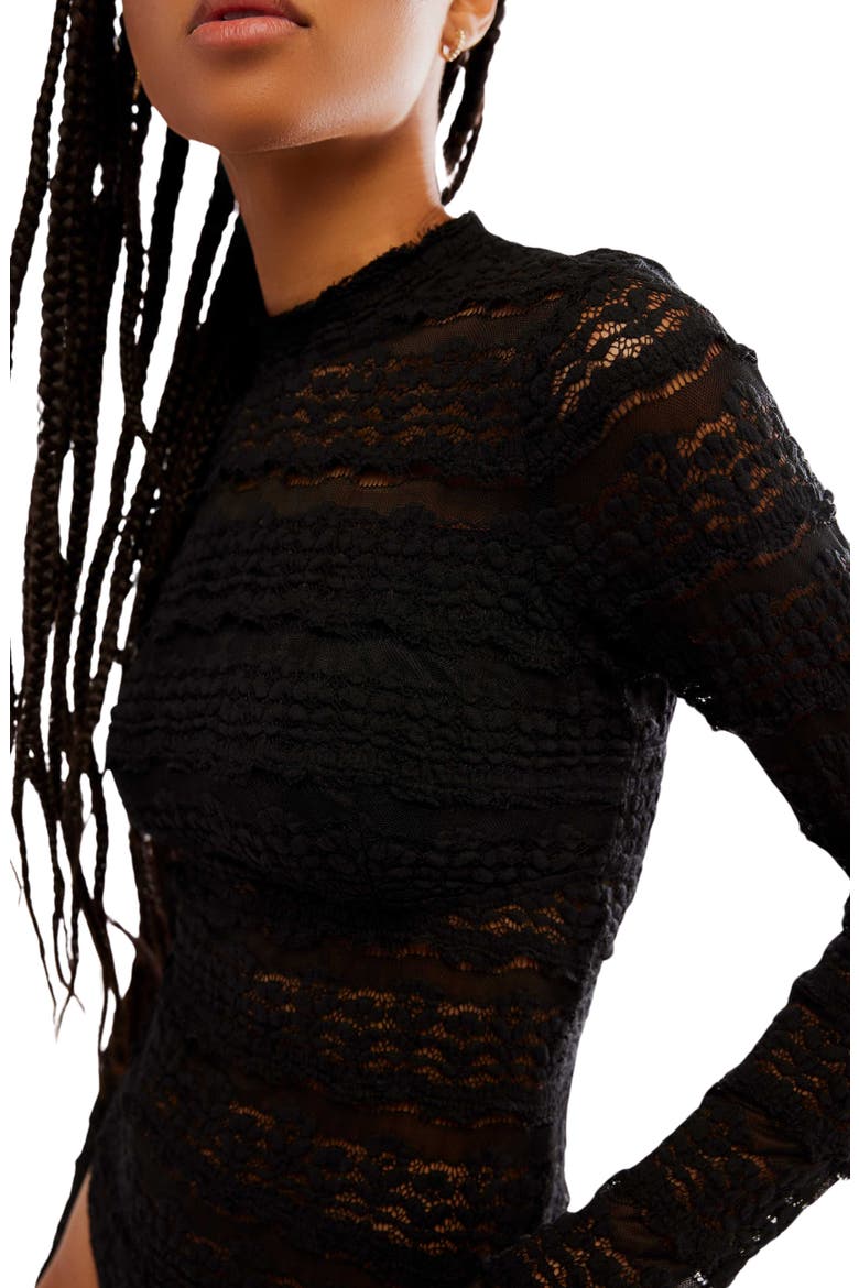 Angelina Floral Lace Detail Bodysuit, Alternate, color, BLACK