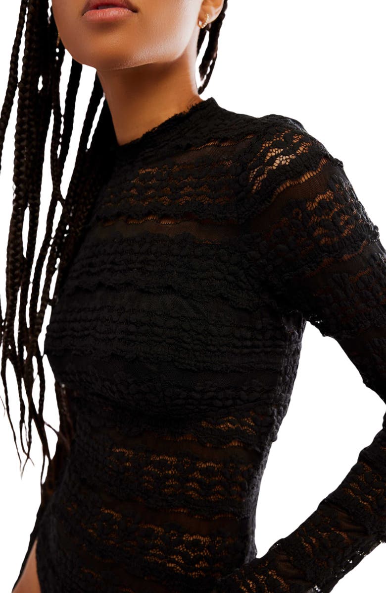 Free People Angelina Floral Lace Detail Bodysuit, Alternate, color, Black