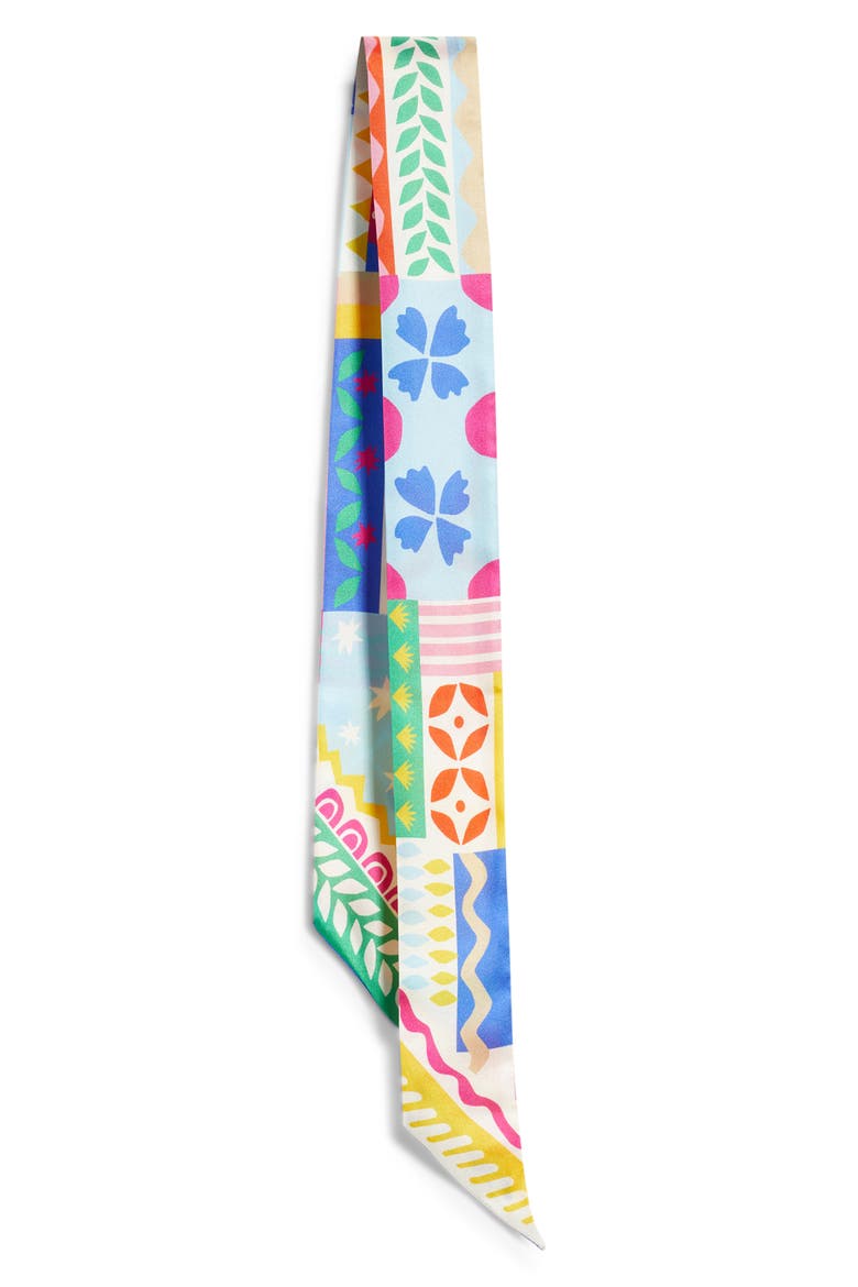 Coastal Collage Silk Ribbon Scarf, Alternate, color, WHITE MULTI