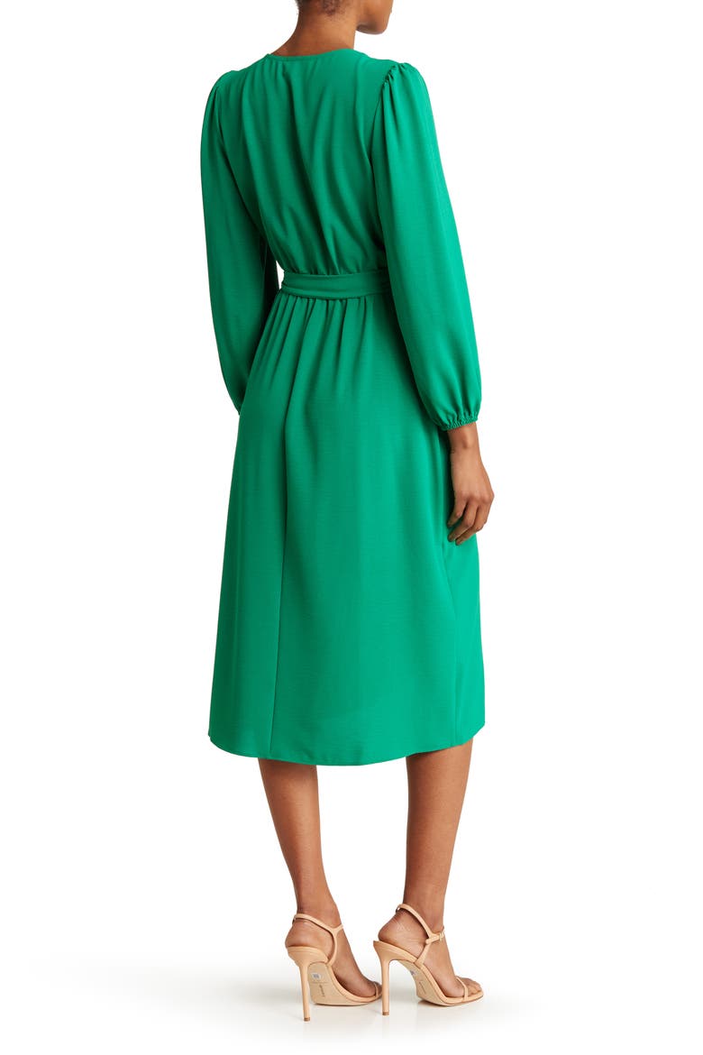 Long Sleeve Faux Wrap Midi Dress, Alternate, color, GREEN