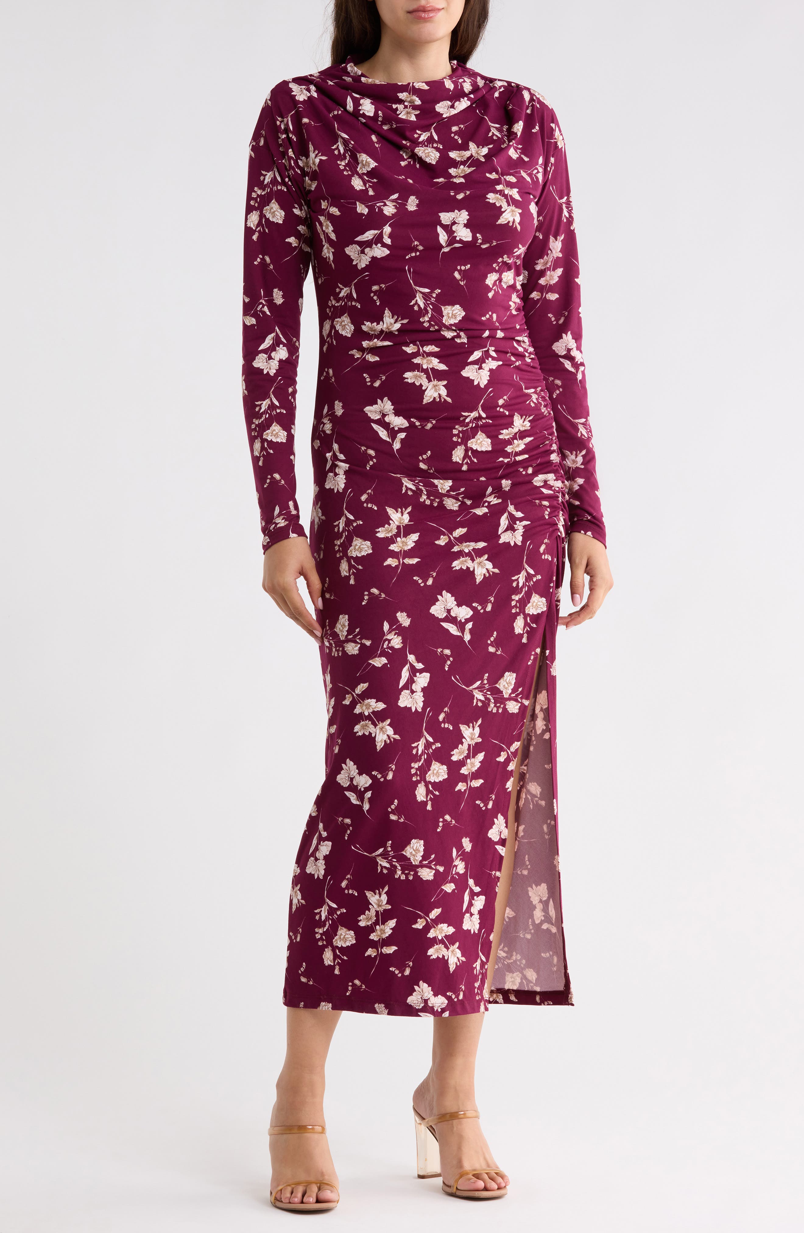 Floral Ruched Midi Dress