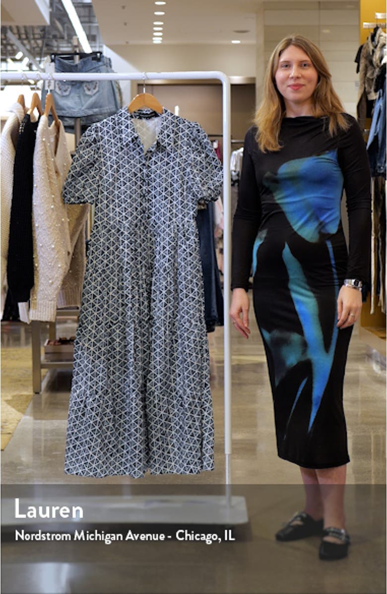 Geo Print Short Sleeve Cotton Shirtdress, sales video thumbnail