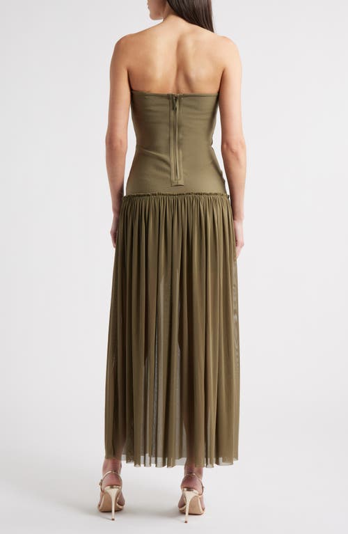 Rare London Strapless Drop Waist Mixed Media Cocktail Dress In Green