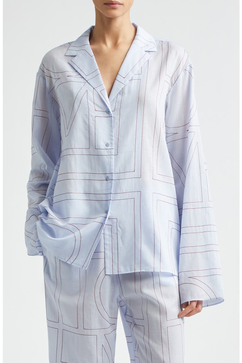 Monogram Embroidered Button-Up Shirt, Main, color, SKY