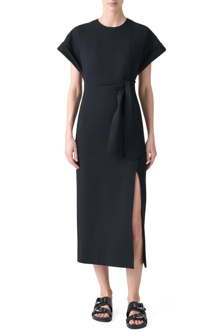 Dot Cutout Back Dolman Sleeve Midi Dress, Main, color, BLACK