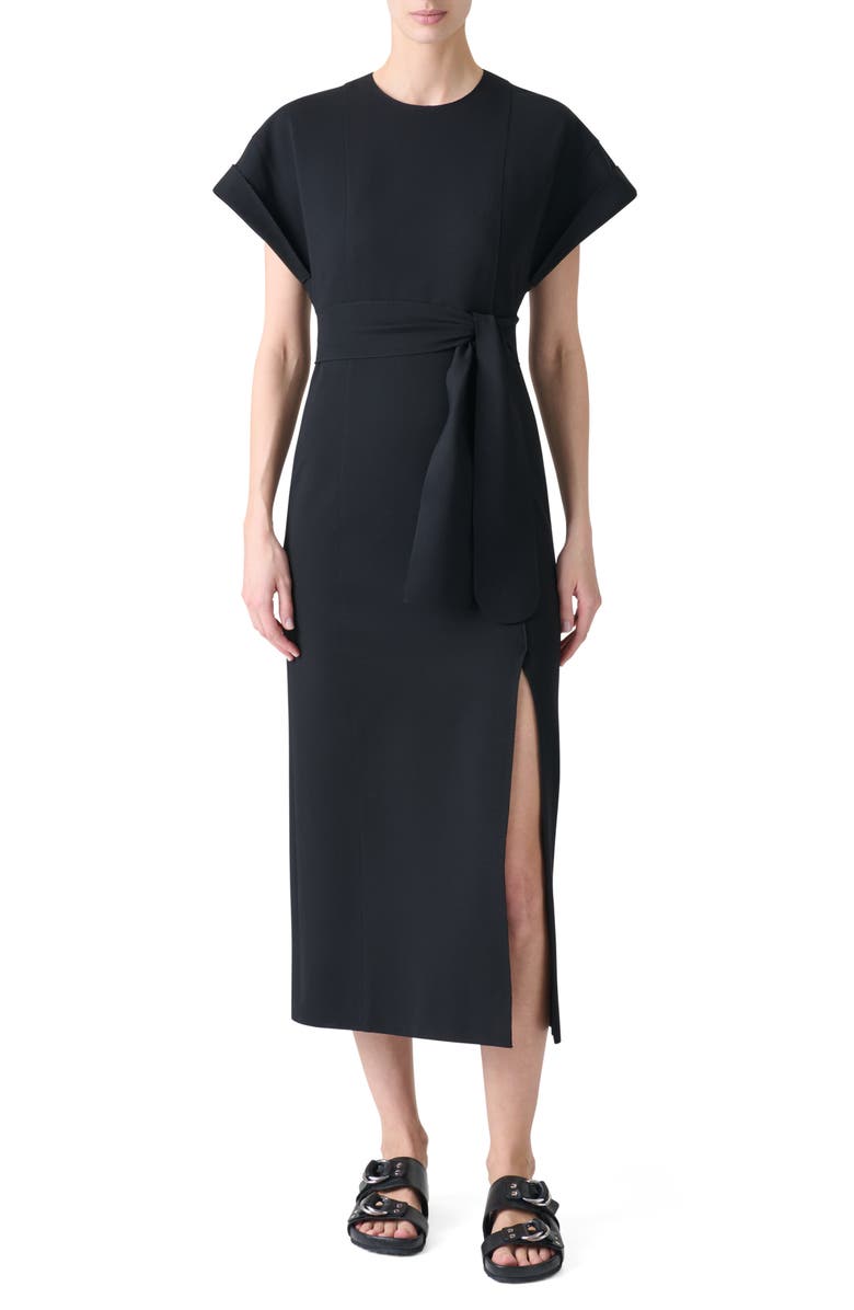 Akris punto Dot Cutout Back Dolman Sleeve Midi Dress, Main, color, Black