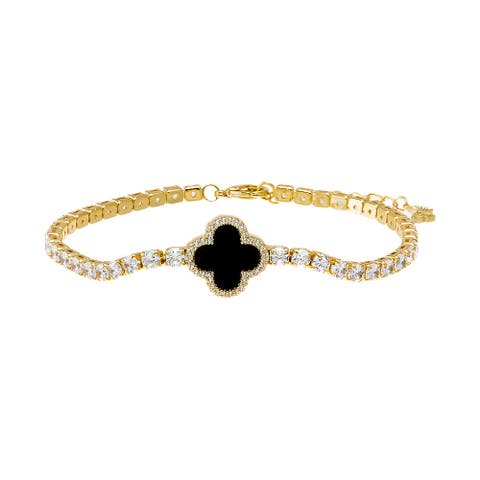 Four Leaf Colored Stone Clover Tennis Bracelet