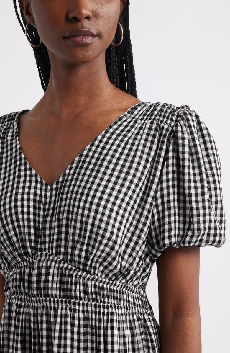 Treasure & Bond Gingham Puff Sleeve Maxi Dress, Alternate, color, Black- Ivory Gingham
