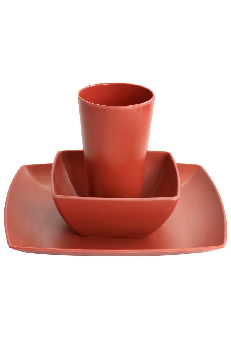 Grayson Melamine 12 Piece Square Dinnerware Set, Alternate, color, Orange