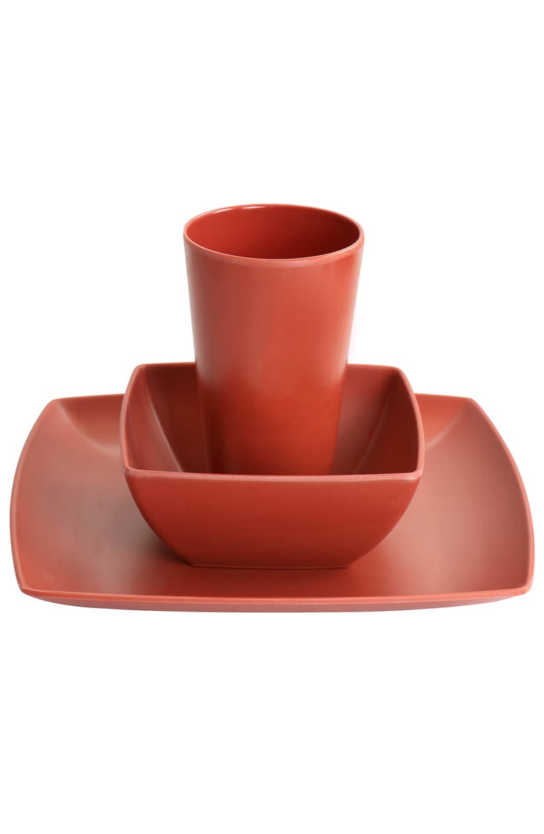 Gibson Home Grayson Melamine 12 Piece Square Dinnerware Set, Alternate, color, Orange