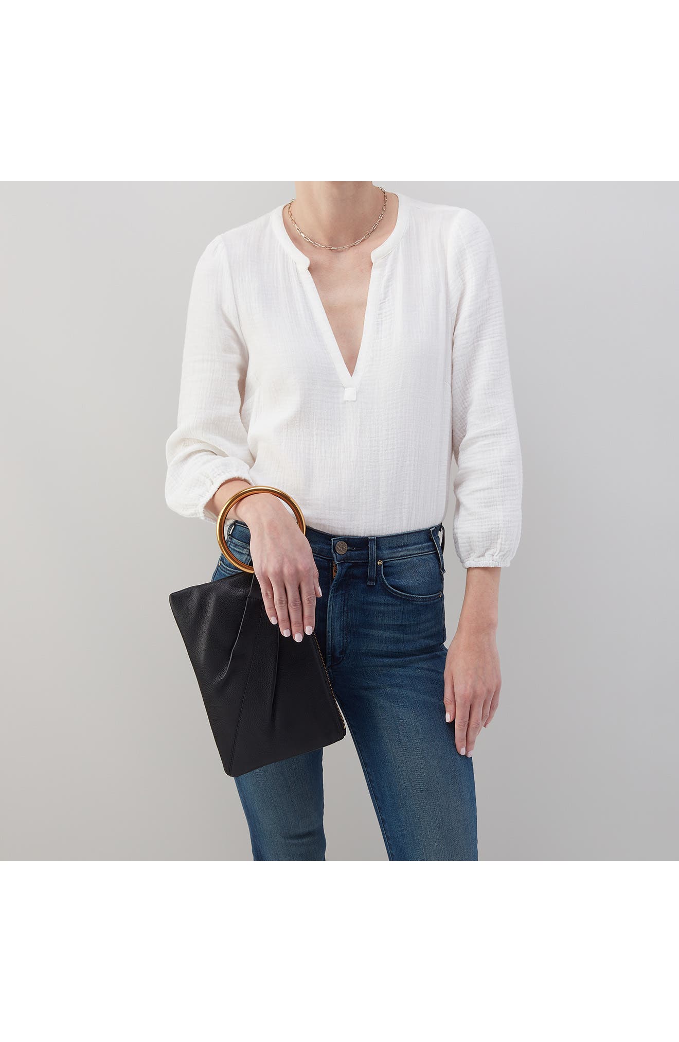 HOBO Sheila Leather Ring Clutch, Alternate, color, Black