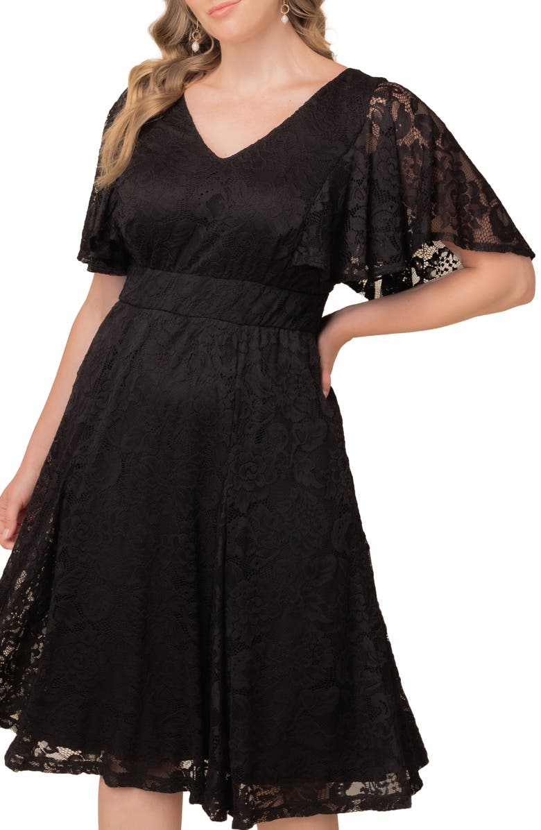 Kiyonna Camille Lace Midi Cocktail Dress, Alternate, color, Onyx