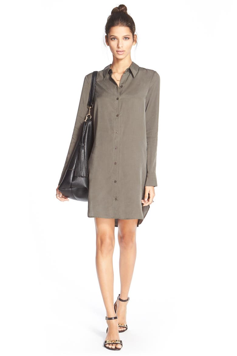 Button Front Shirtdress, Alternate, color, OLIVE