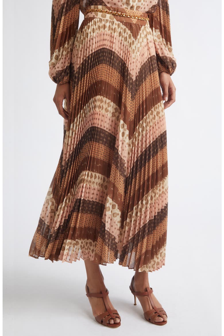 Sunray Chevron Print Pleated Skirt, Alternate, color, CHEVRON CHOCOLATE